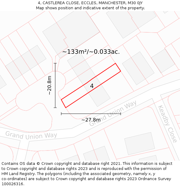 4, CASTLEREA CLOSE, ECCLES, MANCHESTER, M30 0JY: Plot and title map