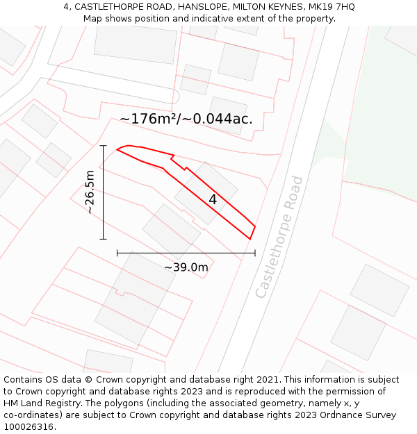 4, CASTLETHORPE ROAD, HANSLOPE, MILTON KEYNES, MK19 7HQ: Plot and title map