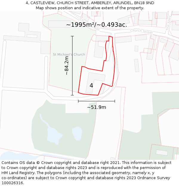 4, CASTLEVIEW, CHURCH STREET, AMBERLEY, ARUNDEL, BN18 9ND: Plot and title map