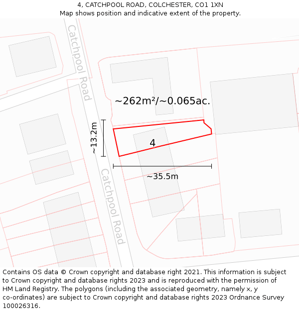 4, CATCHPOOL ROAD, COLCHESTER, CO1 1XN: Plot and title map