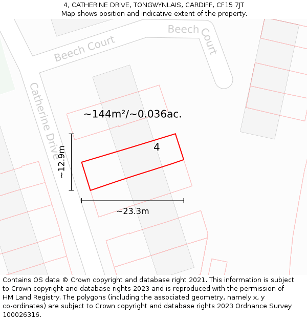 4, CATHERINE DRIVE, TONGWYNLAIS, CARDIFF, CF15 7JT: Plot and title map