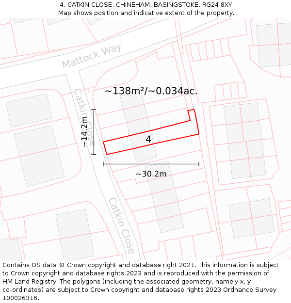 4, CATKIN CLOSE, CHINEHAM, BASINGSTOKE, RG24 8XY: Plot and title map