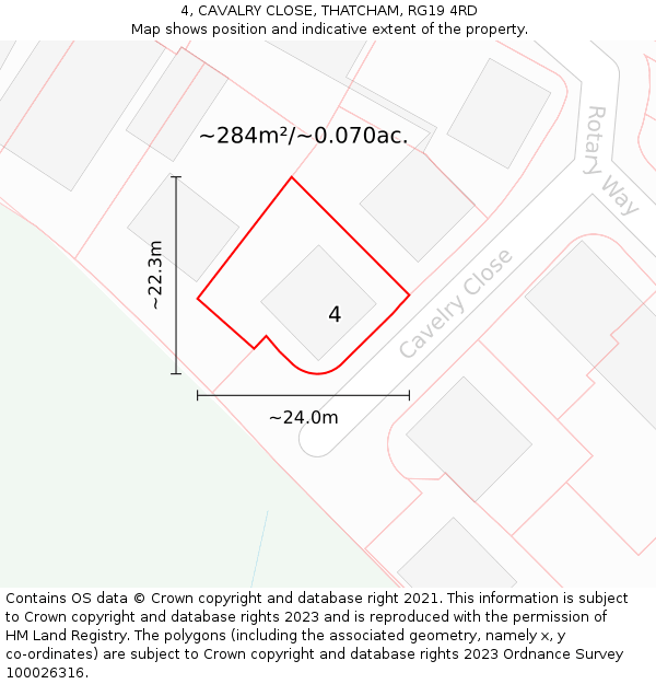 4, CAVALRY CLOSE, THATCHAM, RG19 4RD: Plot and title map