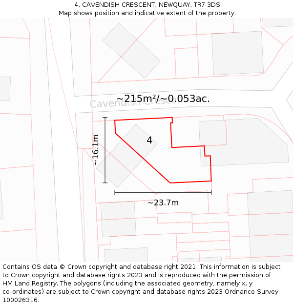 4, CAVENDISH CRESCENT, NEWQUAY, TR7 3DS: Plot and title map