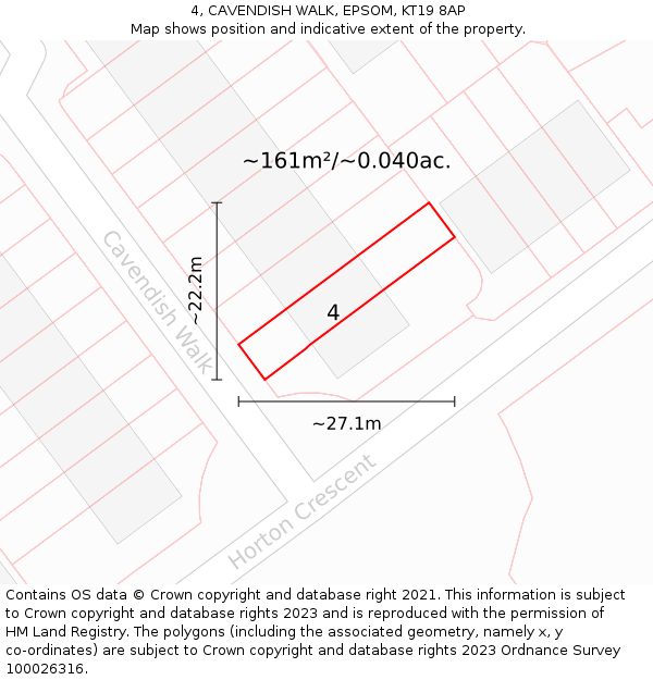 4, CAVENDISH WALK, EPSOM, KT19 8AP: Plot and title map