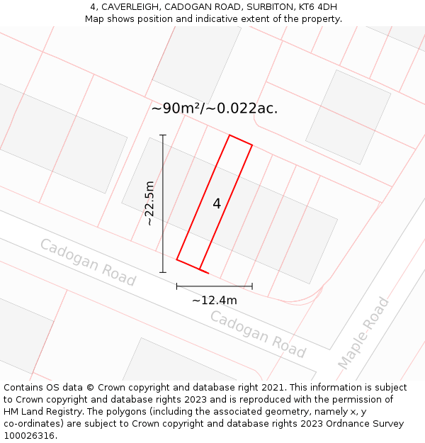 4, CAVERLEIGH, CADOGAN ROAD, SURBITON, KT6 4DH: Plot and title map