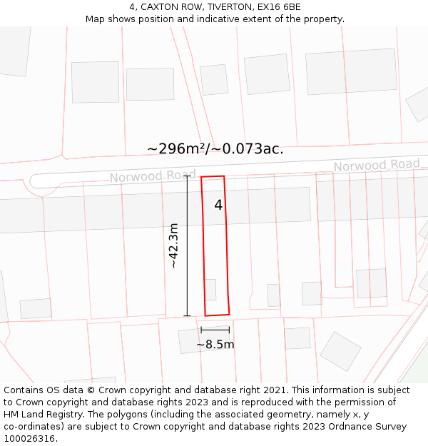 4, CAXTON ROW, TIVERTON, EX16 6BE: Plot and title map