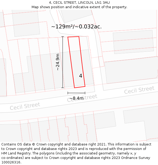 4, CECIL STREET, LINCOLN, LN1 3AU: Plot and title map