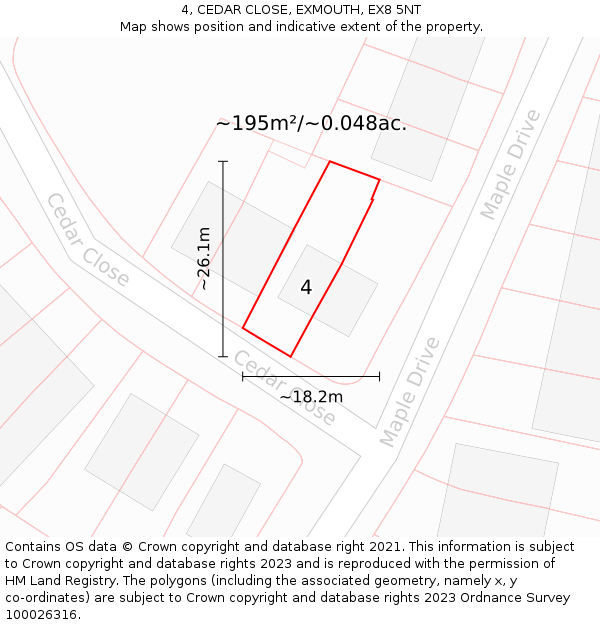 4, CEDAR CLOSE, EXMOUTH, EX8 5NT: Plot and title map