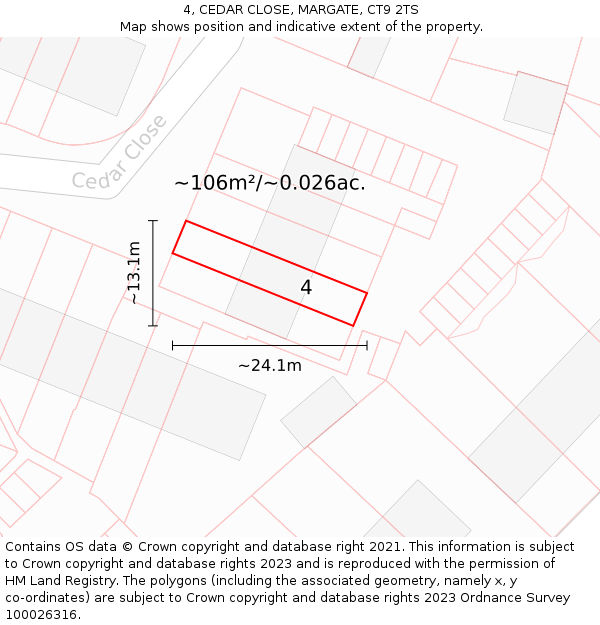4, CEDAR CLOSE, MARGATE, CT9 2TS: Plot and title map