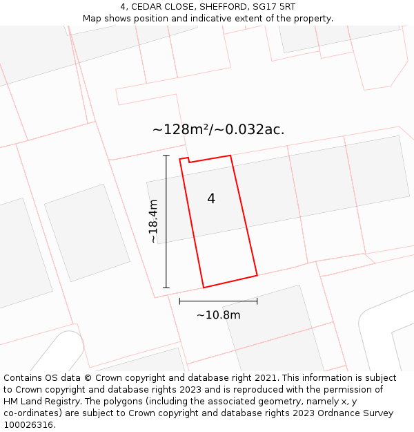 4, CEDAR CLOSE, SHEFFORD, SG17 5RT: Plot and title map