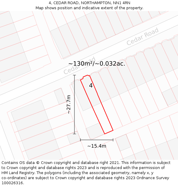 4, CEDAR ROAD, NORTHAMPTON, NN1 4RN: Plot and title map