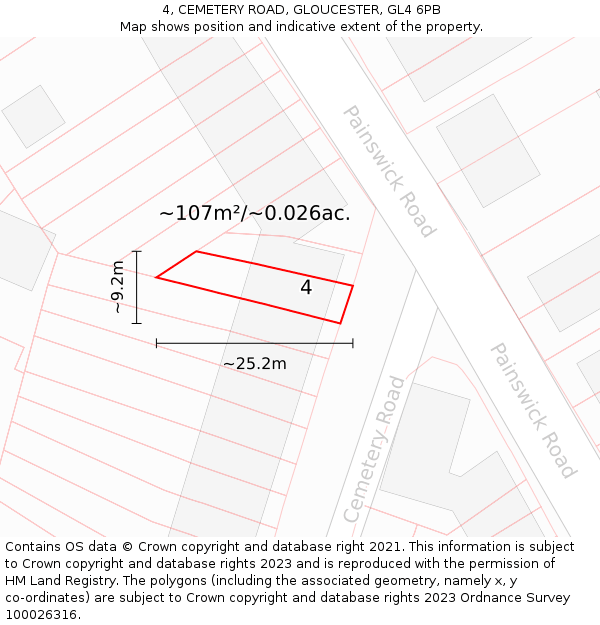 4, CEMETERY ROAD, GLOUCESTER, GL4 6PB: Plot and title map