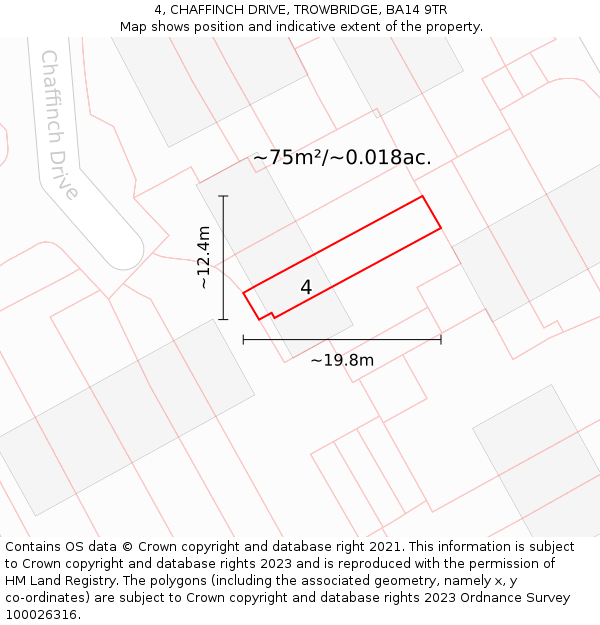 4, CHAFFINCH DRIVE, TROWBRIDGE, BA14 9TR: Plot and title map