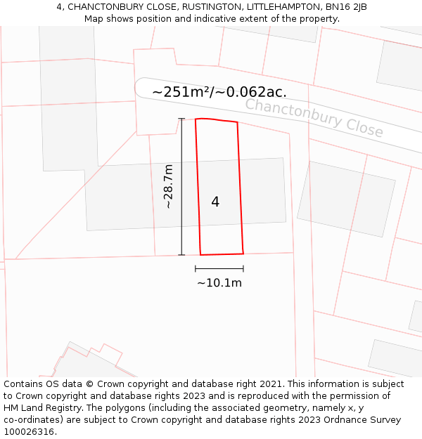 4, CHANCTONBURY CLOSE, RUSTINGTON, LITTLEHAMPTON, BN16 2JB: Plot and title map