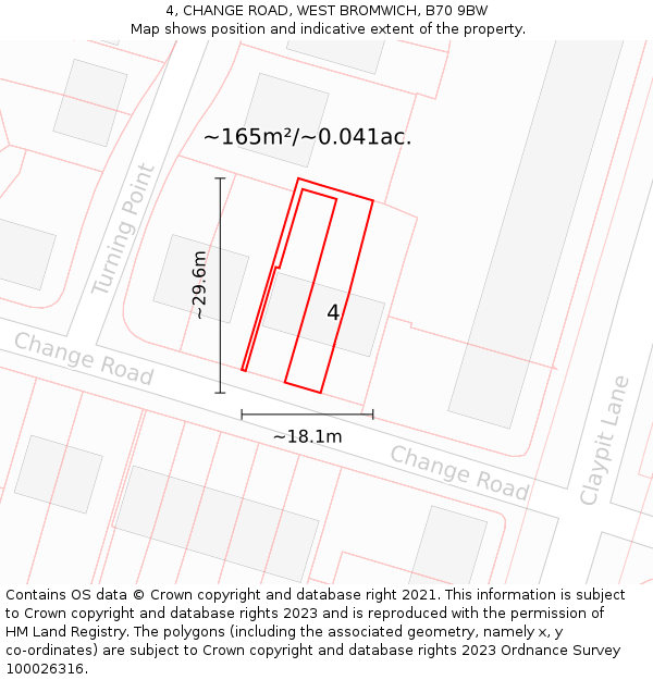 4, CHANGE ROAD, WEST BROMWICH, B70 9BW: Plot and title map