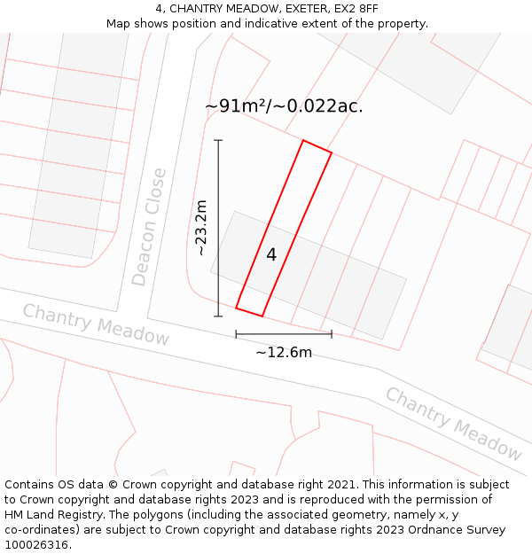 4, CHANTRY MEADOW, EXETER, EX2 8FF: Plot and title map