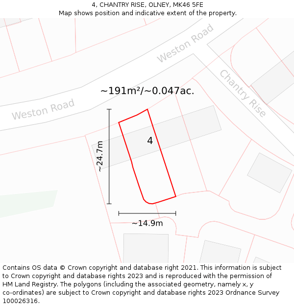 4, CHANTRY RISE, OLNEY, MK46 5FE: Plot and title map