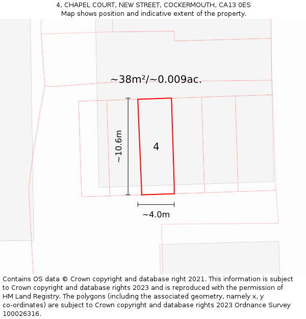 4, CHAPEL COURT, NEW STREET, COCKERMOUTH, CA13 0ES: Plot and title map