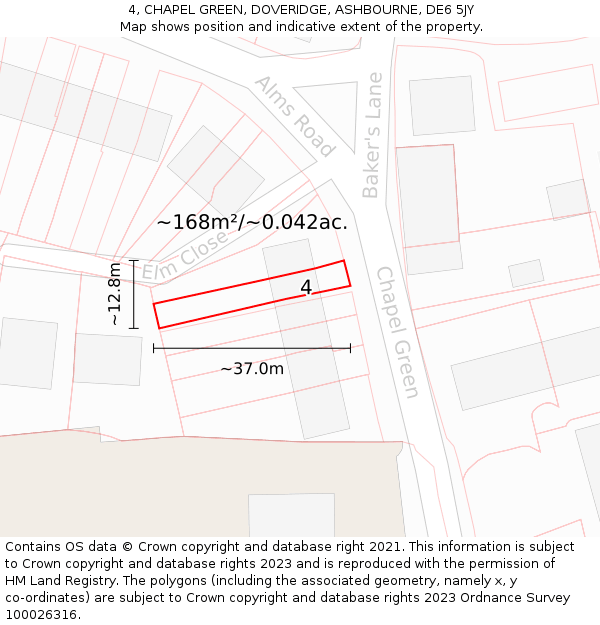 4, CHAPEL GREEN, DOVERIDGE, ASHBOURNE, DE6 5JY: Plot and title map