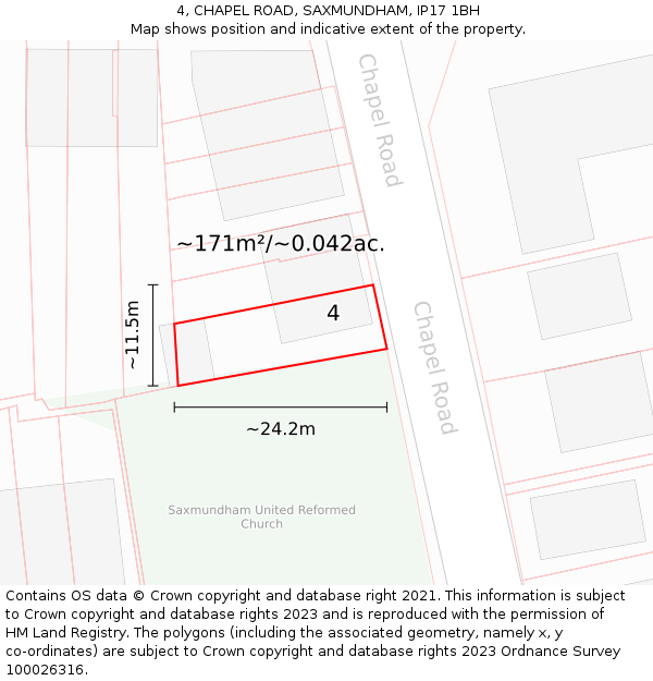 4, CHAPEL ROAD, SAXMUNDHAM, IP17 1BH: Plot and title map