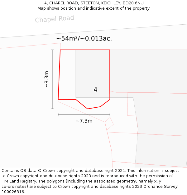 4, CHAPEL ROAD, STEETON, KEIGHLEY, BD20 6NU: Plot and title map
