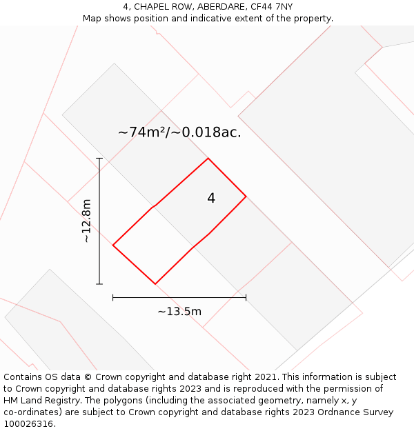 4, CHAPEL ROW, ABERDARE, CF44 7NY: Plot and title map