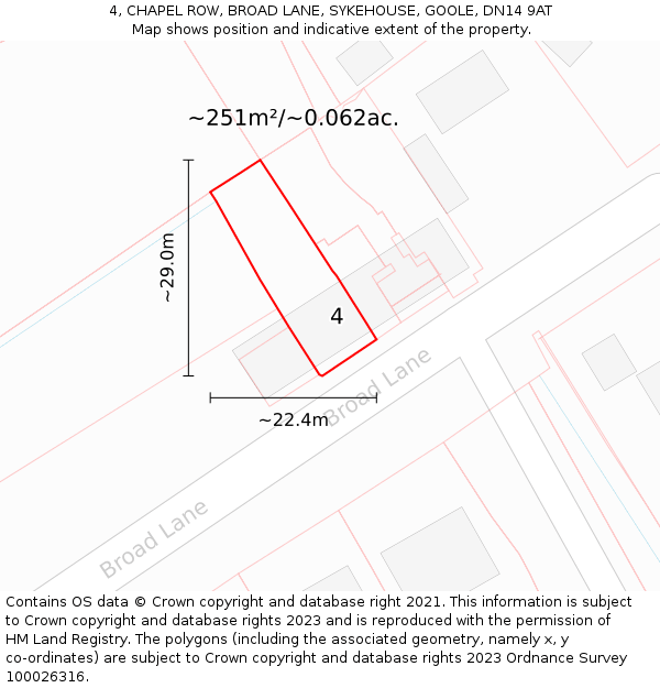 4, CHAPEL ROW, BROAD LANE, SYKEHOUSE, GOOLE, DN14 9AT: Plot and title map