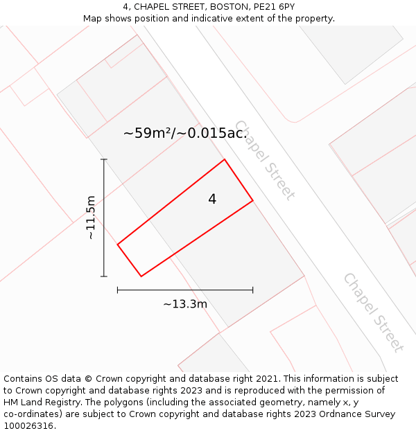 4, CHAPEL STREET, BOSTON, PE21 6PY: Plot and title map
