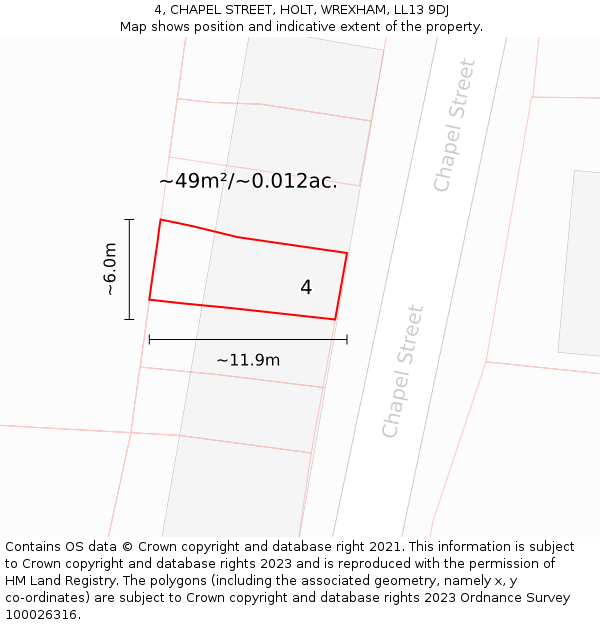 4, CHAPEL STREET, HOLT, WREXHAM, LL13 9DJ: Plot and title map