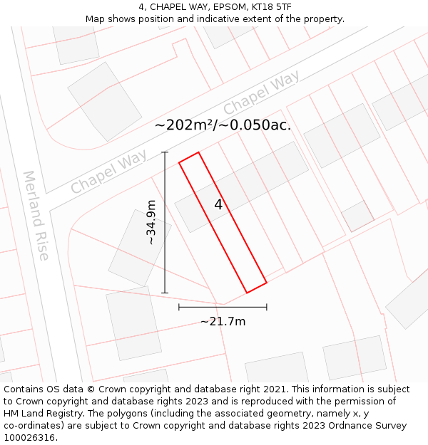 4, CHAPEL WAY, EPSOM, KT18 5TF: Plot and title map