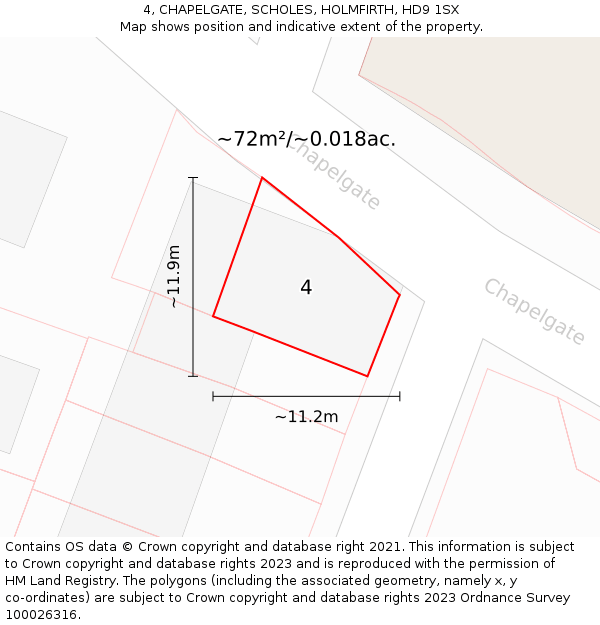 4, CHAPELGATE, SCHOLES, HOLMFIRTH, HD9 1SX: Plot and title map