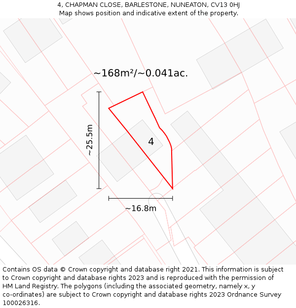 4, CHAPMAN CLOSE, BARLESTONE, NUNEATON, CV13 0HJ: Plot and title map