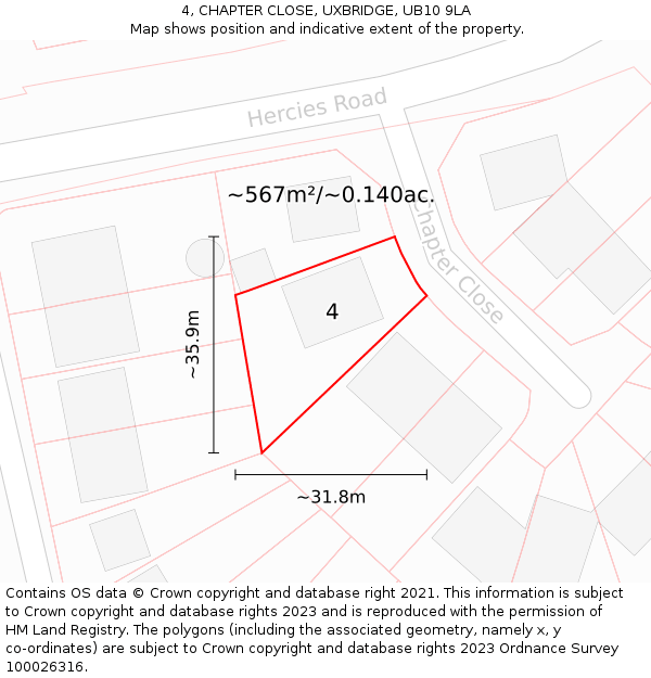 4, CHAPTER CLOSE, UXBRIDGE, UB10 9LA: Plot and title map
