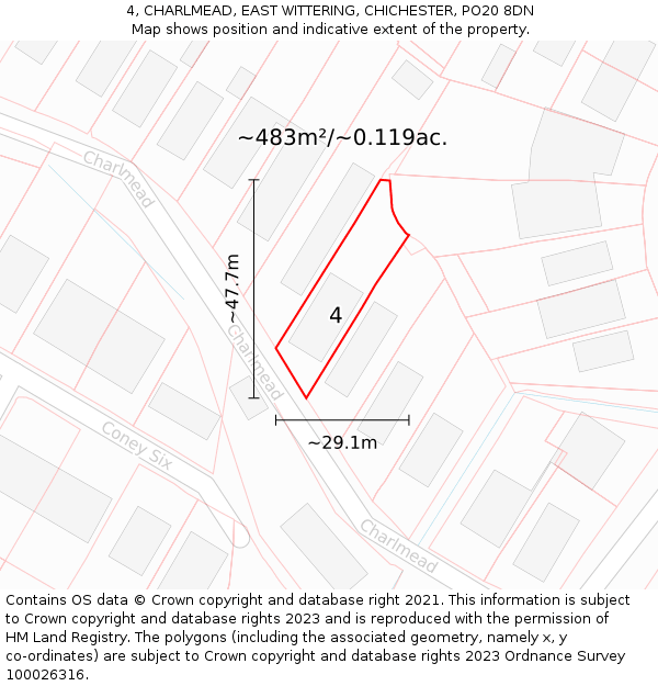 4, CHARLMEAD, EAST WITTERING, CHICHESTER, PO20 8DN: Plot and title map