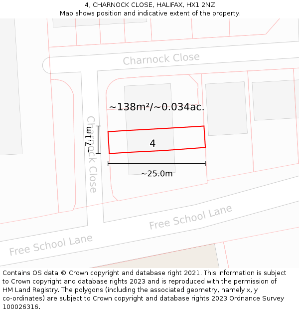 4, CHARNOCK CLOSE, HALIFAX, HX1 2NZ: Plot and title map