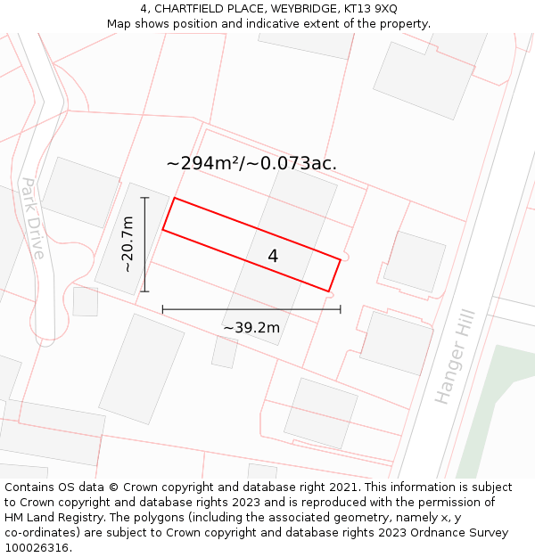 4, CHARTFIELD PLACE, WEYBRIDGE, KT13 9XQ: Plot and title map