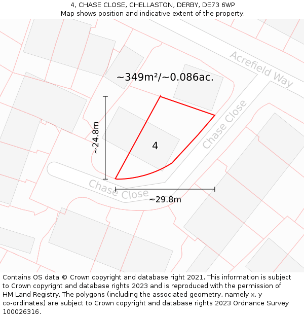 4, CHASE CLOSE, CHELLASTON, DERBY, DE73 6WP: Plot and title map