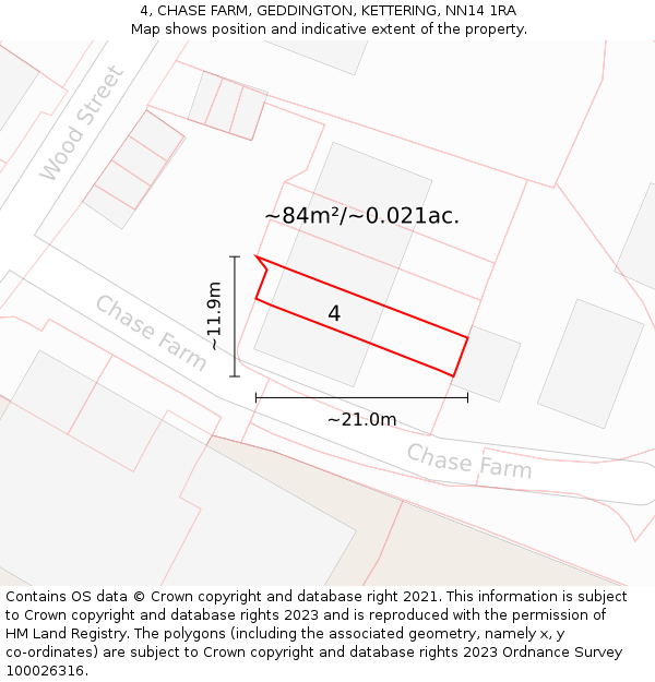 4, CHASE FARM, GEDDINGTON, KETTERING, NN14 1RA: Plot and title map
