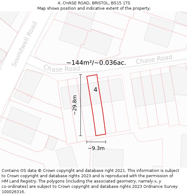 4, CHASE ROAD, BRISTOL, BS15 1TS: Plot and title map