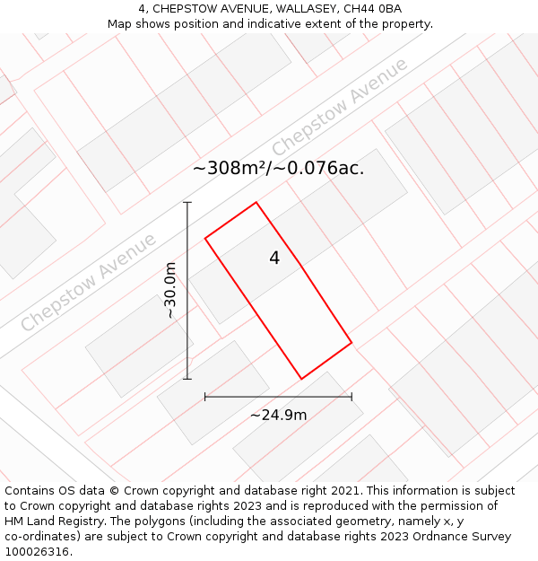 4, CHEPSTOW AVENUE, WALLASEY, CH44 0BA: Plot and title map