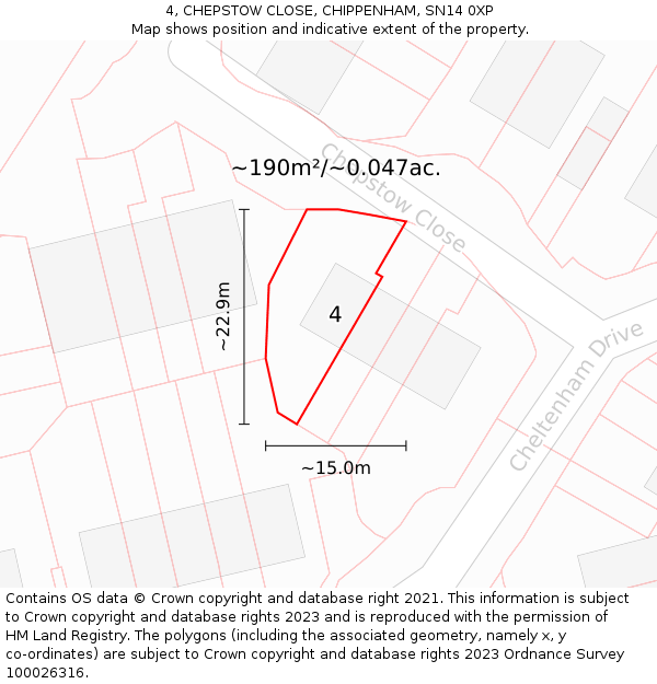 4, CHEPSTOW CLOSE, CHIPPENHAM, SN14 0XP: Plot and title map
