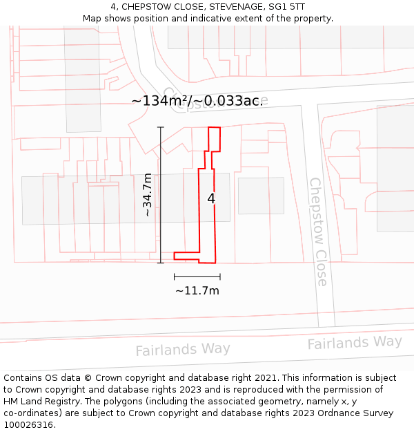 4, CHEPSTOW CLOSE, STEVENAGE, SG1 5TT: Plot and title map