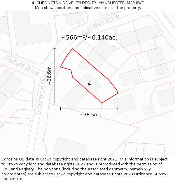 4, CHERINGTON DRIVE, TYLDESLEY, MANCHESTER, M29 8WE: Plot and title map