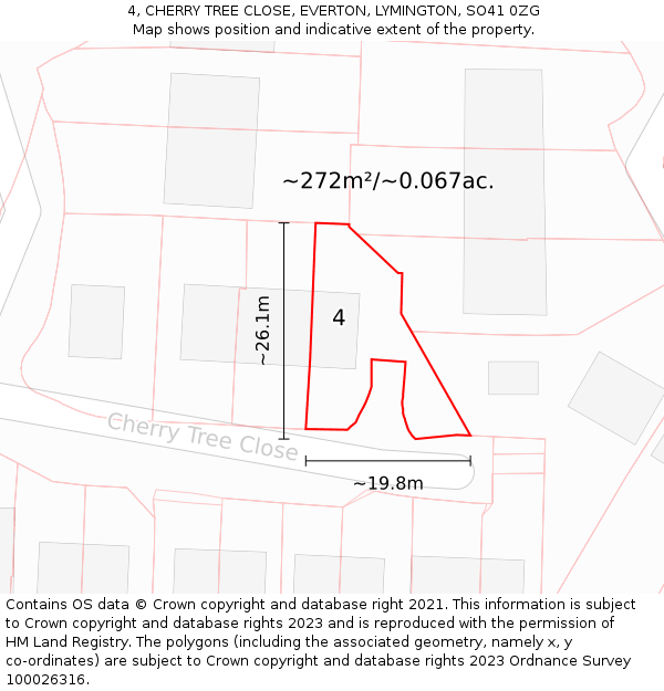 4, CHERRY TREE CLOSE, EVERTON, LYMINGTON, SO41 0ZG: Plot and title map