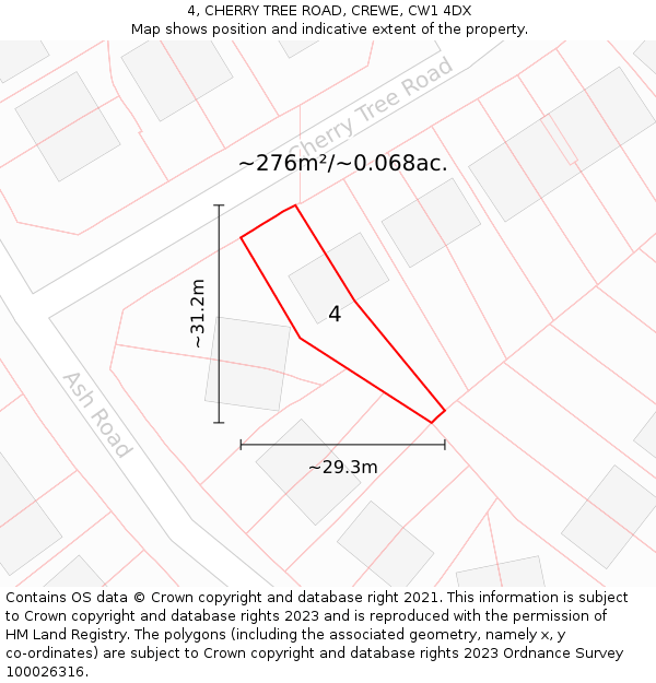 4, CHERRY TREE ROAD, CREWE, CW1 4DX: Plot and title map