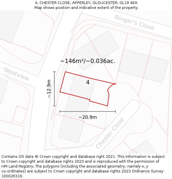 4, CHESTER CLOSE, APPERLEY, GLOUCESTER, GL19 4EA: Plot and title map