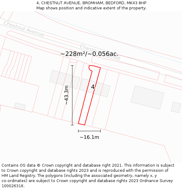 4, CHESTNUT AVENUE, BROMHAM, BEDFORD, MK43 8HP: Plot and title map