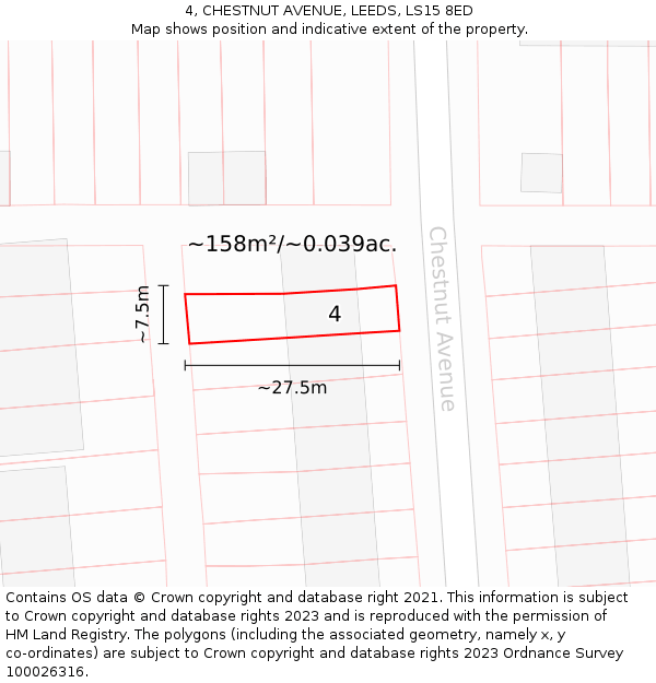 4, CHESTNUT AVENUE, LEEDS, LS15 8ED: Plot and title map