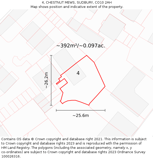 4, CHESTNUT MEWS, SUDBURY, CO10 2AH: Plot and title map